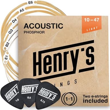 Light Gitarrensaiten Westerngitarre 10-47 - Brillante Klangqualität Westerngitarre Saiten - Phosphor Bronze 6+1 Saiten Set & 3 Plektren - Western Gitarrensaiten Stahl - Acoustic Guitar String Light