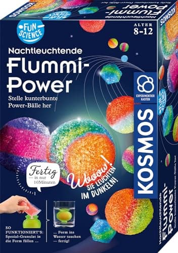KOSMOS 654108 Fun Science - Nachtleuchtende Flummi-Power, Stelle 20 kunterbunte Power-Bälle her, Ostergeschenk, Experimentierset für Einsteiger, Experimentierkasten