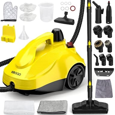 KROQO 1500W Dampfreiniger inklusive 24 Zubehörteilen mit 5m Kabel, chemiefreier Dampfbesen für Fliesen & Fugen, Kochfeld, Dunstabzugshaube, Sofa, Autopolster & Fenster