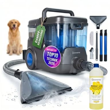 Sommertal HYDRO 9000 MAX Waschsauger | 1.000W, 20 kPa | Teppichreiniger & Polsterreiniger mit Dampfsauger & Nasssauger-Funktion inkl. 1L Polsterreiniger – für Teppich, Sofa, Auto-Innenraum & Matratzen