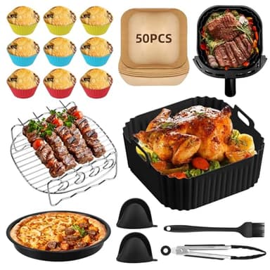 12-teiliges Set Airfryer Zubehör für Philips Airfryer 2000/3000/5000 Series 6.2 L, COSORI Turboblaze （5.5L/6.4L）, BPA-frei Ninja Heißluftfritteuse Airfryer Zubehör 6L