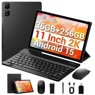 MAXLEGEN Tablet 11 Zoll, 2K FHD 2000x1200, 36GB RAM+256GB ROM/1TB TF, 4G LTE Dual SIM+5G WLAN, 2GHz Octa-Core Android 15 Tablets mit 9580mAh Akku, 13MP, GPS, GMS, Tablets mit Tastatur/Stift/Maus/Hülle