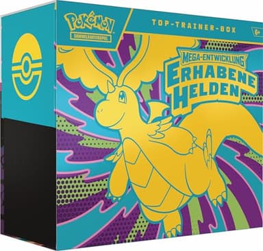 Pokémon-Sammelkartenspiel: Top-Trainer-Box Mega-Entwicklung – Erhabene Helden (1 Vollbild-Promokarte, 9 Boosterpacks & Premium-Zubehör)
