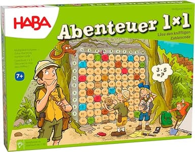 HABA -303717 -benteuer 1x1, Rechen- und Lernspiel zum spielerischen Trainieren des Einmaleins, Multiplizieren im Zahlenraum 1-100, Cleveres Spielprinzip mit Selbstkontrolle, Spiel ab 7 Jahren