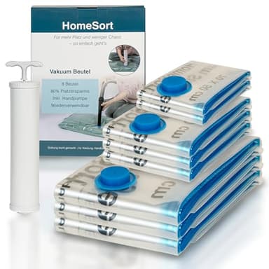 Vakuumbeutel für Kleidung & Bettdecken 8er Pack 3-100x80 cm, 3-80x60cm, 2-70x50 cm,Luftpumpe, Vacuum Bags, Bettdecken, Kissen, Bettwäsche, Reisen, Umzug & Aufbewahrung, Doppel-Zip