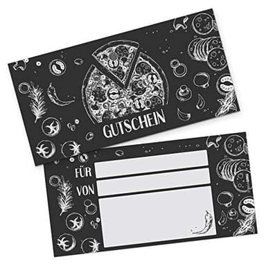 itenga Geschenkgutschein Verpackung I Geschenkkarte I Motiv Pizza Zeichnung I Gutschein I 21,0 x 10,5 cm I Postkarte zum Ausfüllen