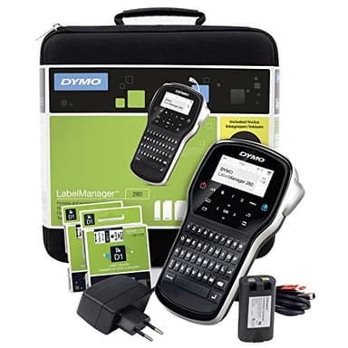 DYMO LabelManager 280 Tragbares Beschriftungsgerät im Koffer | Wiederaufladbares Etikettiergerät mit QWERTZ Tastatur | mit PC- oder Mac-Schnittstelle | für D1 Etiketten in 6, 9 und 12mm Breite