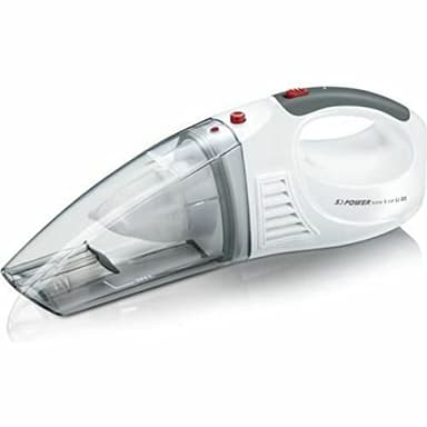 SEVERIN 3-in-1 Akku Handstaubsauger S'POWER home & car, kabelloser Nass- & Trockensauger mit 7,4V Li-Ionen Akku, Autostaubsauger inkl. 12V-Ladekabel, weiß/rot, HV 7144