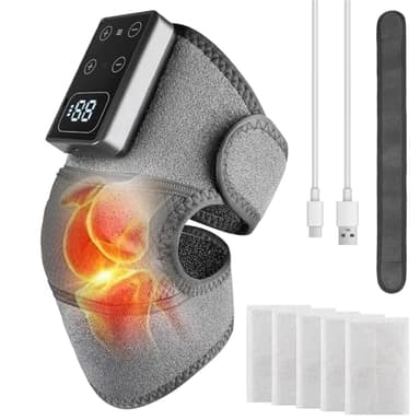 Knie Massagegerät Wärme: 3 in 1 Elektrisch Beheizte Kniebandage Infrarot Vibration Kabelloses Kniemassagegerät, Knie Massagegerät Schmerzlinderung 5 Heizstufen und 3 Massagemodi, Wellness Geschenke