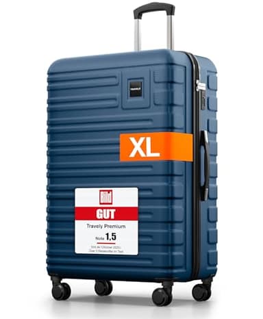 Travely Polycarbonat Koffer Groß 77cm XL - 100L Innenvolumen - 158cm Gurtmaß, sehr robuster Hartschalenkoffer mit sanften Rollen & TSA Schloss, Reisekoffer, Handgepäck Koffer, Reisekoffer mit Rollen