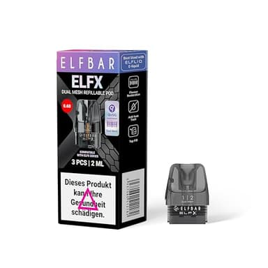 ElfX 0.6 Ω Leere Pods zum nachfüllen Refillable Pods, Selbstbefüllbar, Nachfüllbare Pods | 3 Stück pro Packung je 2ml - Ohne Nikotin, Ohne Liquid