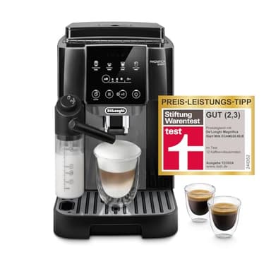 De'Longhi Magnifica Start - Perfetto Kaffeevollautomat mit LatteCrema-Milchaufschäumer, 4 One-Touch-Getränke, Cappuccino Kaffeemaschine, Soft-Touch-Bedienfeld, Schwarz-Grau (ECAM222.60.BG)