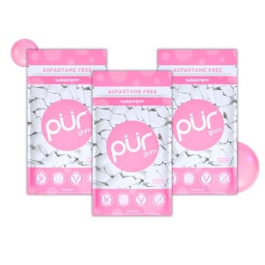 PUR Gum | Zuckerfreier Kaugummi | Mit Xylit | Vegan, Aspartamfrei & Glutenfrei | Natürlicher Kaugummi Mit Bubblegum Geschmack, 55 Stück (3er Pack)