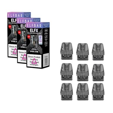 ElfX 0.6 Ω Leere Pods zum nachfüllen Refillable Pods, Selbstbefüllbar, Nachfüllbare Pods | 3 Stück pro Packung je 2ml - ohne Nikotin - ohne Liquid, 3x 3er Pack