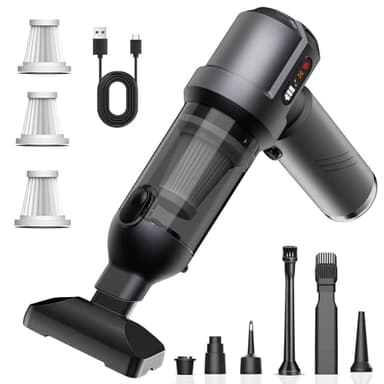 Handstaubsauger, 25000Pa Akku Handstaubsauger Kabellos, 4 in 1 Tragbar Akkustaubsauger mit Automatischer Entleerung 1 Taste, Wiederaufladbar Akku Staubsauger Stark für Auto Haus Haustier Haar(Grau)