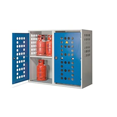 Steinbock Propangasflaschen-Schrank | 2-türig | HxBxT 150 x 170 x 70 cm | für 8X 33 kg Flaschen oder 20x 11 kg Flaschen | verzinkt | gelocht | abschließbar | Druckgasflaschen-Schrank aus Stahl