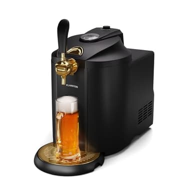 Klarstein Zapfanlage mit Kühlung - Bierzapfanlage 5L Fass, UltraFast Cooling, Einstellbare Temperatur, CO2-Kartuschensystem, LCD-Anzeige, Schwarz-Gold