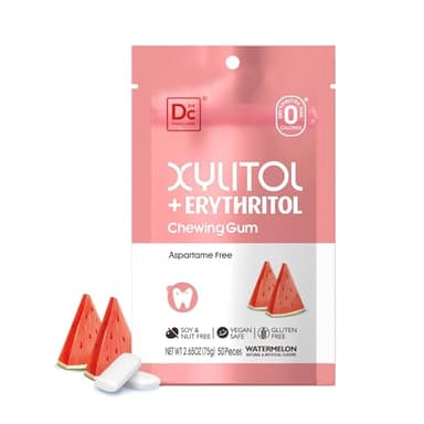 DC24 DAILY CARE Xylit Kaugummi mit Erythrit, Vegan, Aspartamfrei, Glutenfrei & Diabetikerfreundlich Zuckerfreier Kaugummi Mit Wassermelonen-Geschmack, 50 Stück (1er Pack)
