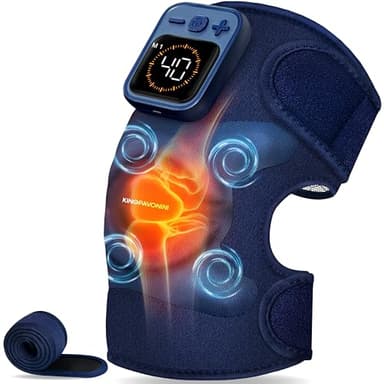 KingPavonini Kabelloser knie massagegerät mit Wärme zur Schmerzlinderung, 4 Motoren Vibration, 5 Wärmeniveaus, 6 Modi, Kniebandage Massagegerät gegen Knieschmerzen, Geschenk für Mama Papa (1 Stück)