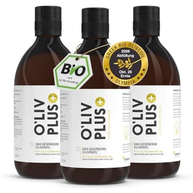 Das Olivenöl mit Gesundheitswert – extra hoher Polyphenol-Gehalt 950 mg/kg – Bio-Qualität – nur 1 Esslöffel/Tag – Oliv PLUS – 1.500 ml – 150 Portionen (1500 ml)